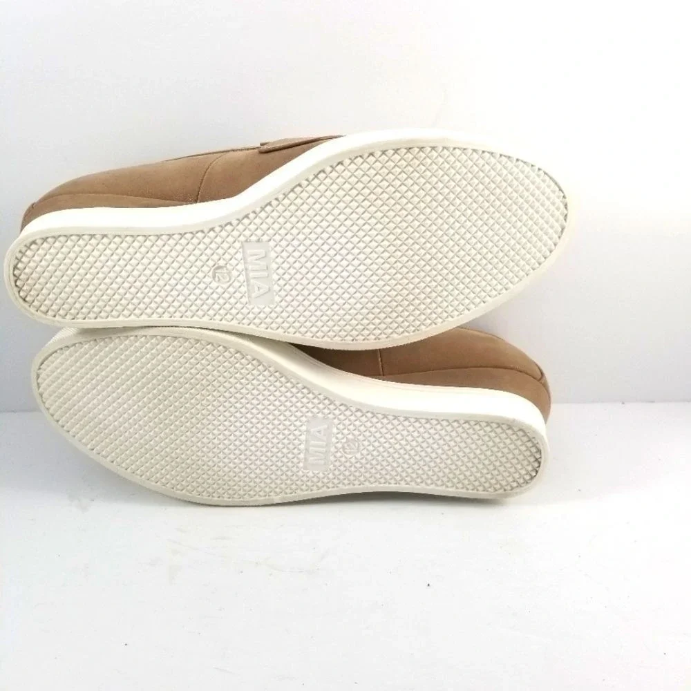 MIA‎ Tan Penny Loafer Wedge Sneakers Women Size 12 Neutral Slip On Shoes
